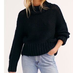 Free People My Only Sunshine Black Cable Knit Sweater, size M